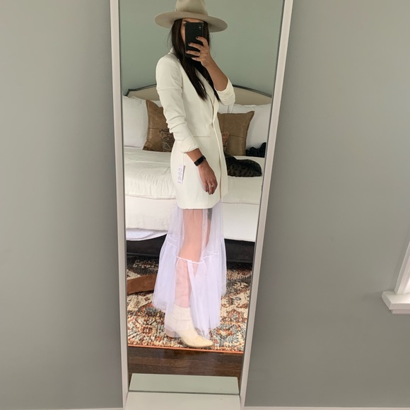 NWOT Jay Godfrey 2 piece white blazer dress with separate sheer tulle maxi skirt - Picture 5 of 7